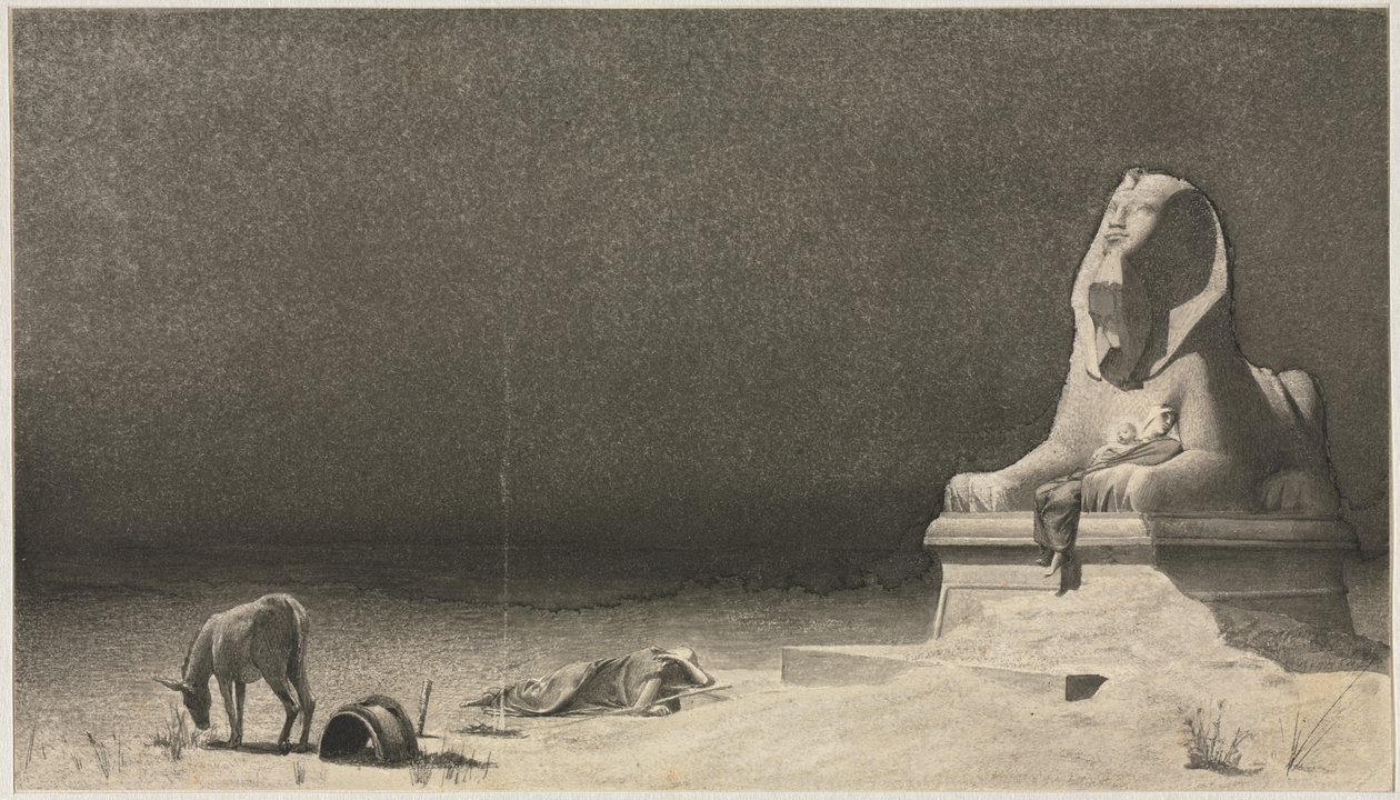 Odpoczynek podczas ucieczki do Egiptu recto, Szkic sfinksa [] verso, c. 1879-80. autorstwa Luc Olivier Merson