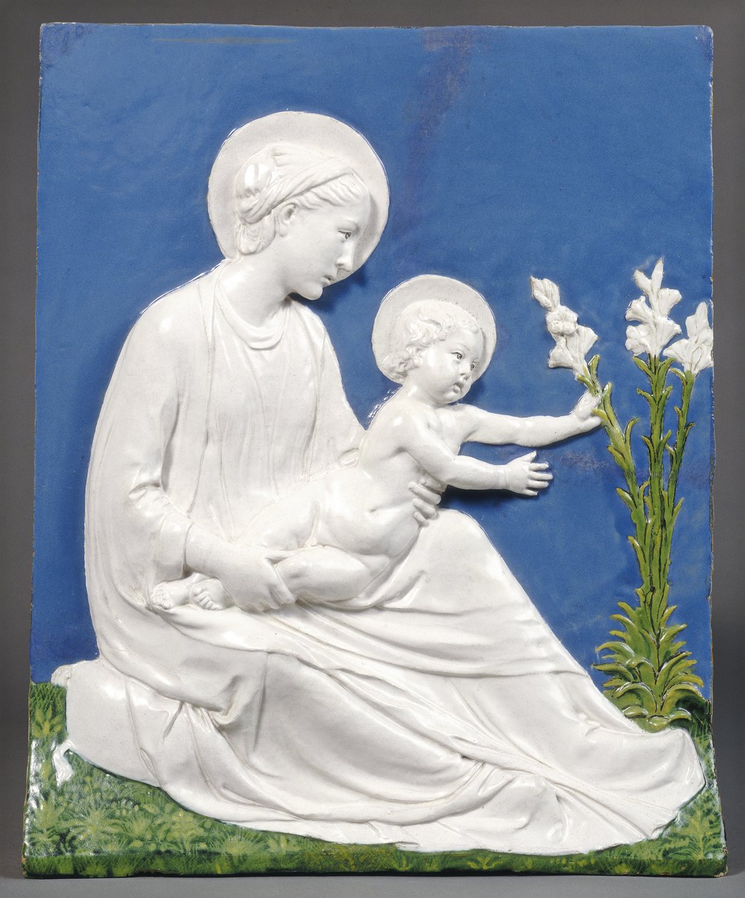 Madonna z Dzieciątkiem, ok. 1475 (glazurowana terakota) autorstwa Luca Della Robbia