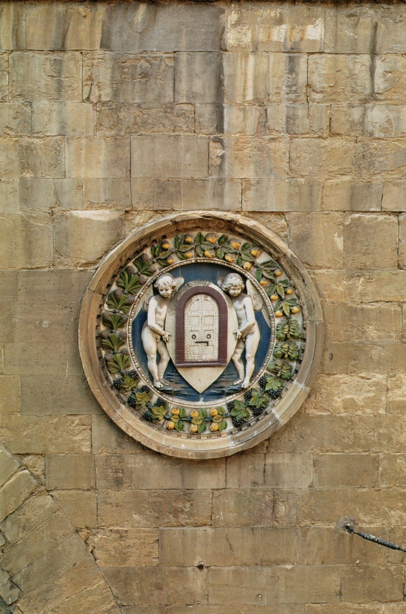 Trzon cechu tkaczy jedwabiu (glazurowana terakota) autorstwa Luca Della Robbia