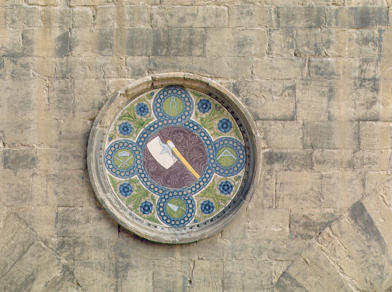 Trzon cechu kamieniarzy i stolarzy, 1440-45 (glazurowana terakota) autorstwa Luca Della Robbia