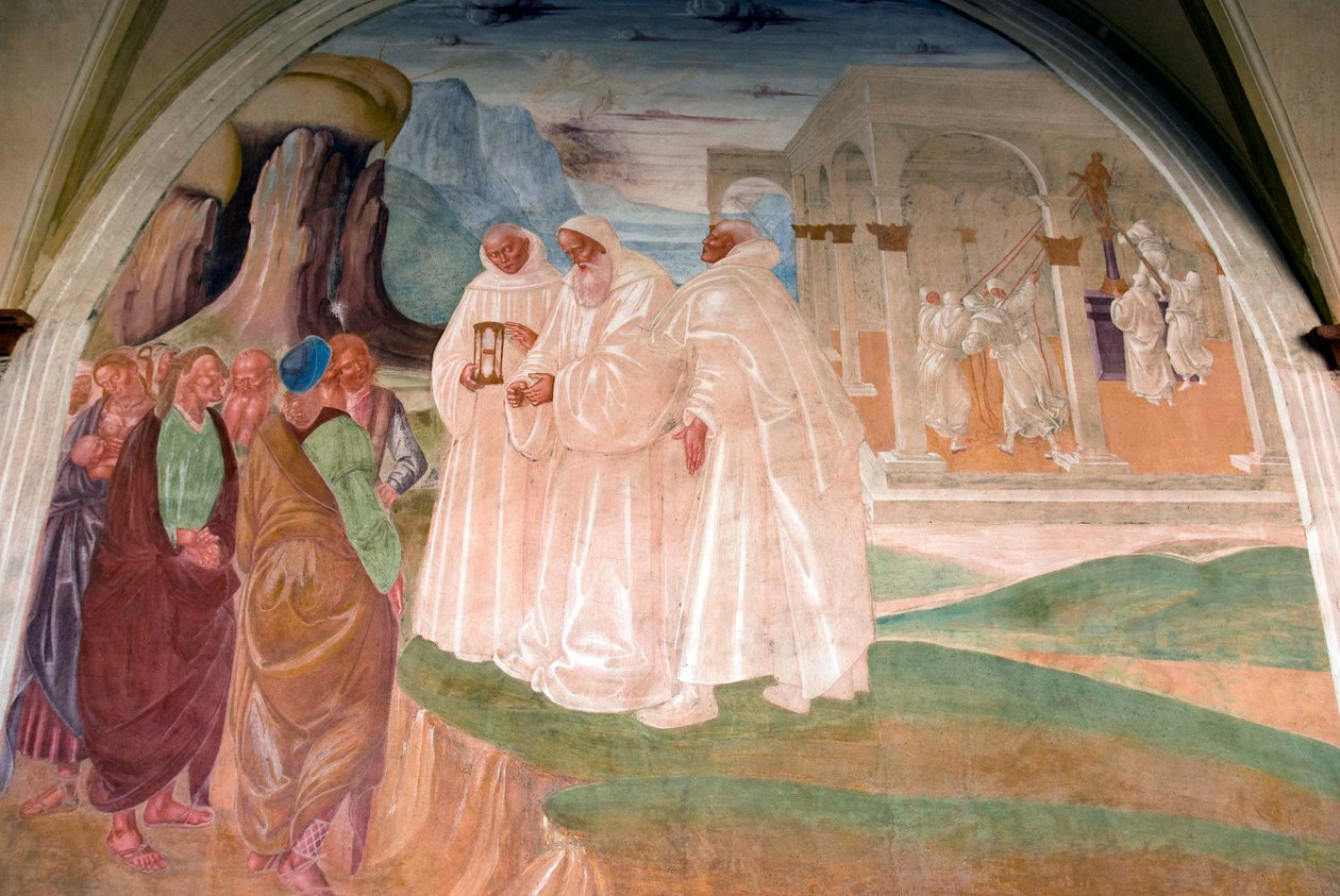 Św. Benedykt ewangelizuje mieszkańców Monte Cassino autorstwa Luca Signorelli