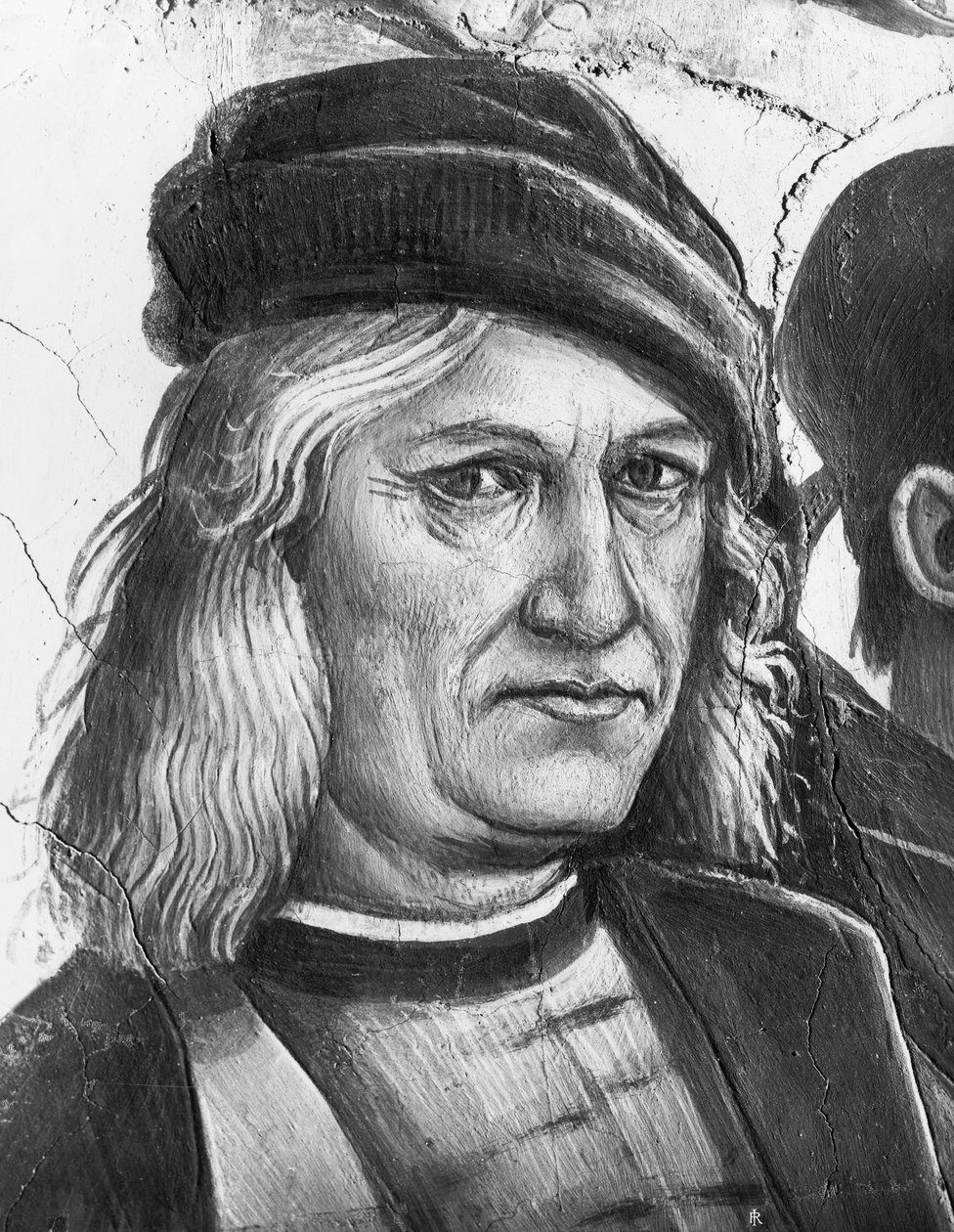 Autoportret, fragment z książki "Kazania i czyny Antychrysta". autorstwa Luca Signorelli