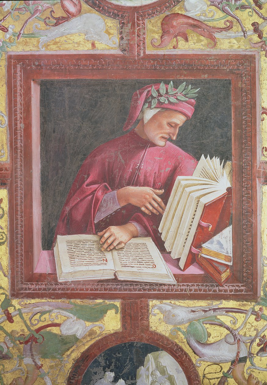 Poeta Dante (1265-1321) detal z cyklu Sąd Ostateczny w kaplicy San Brixio, 1499-1504 autorstwa Luca Signorelli