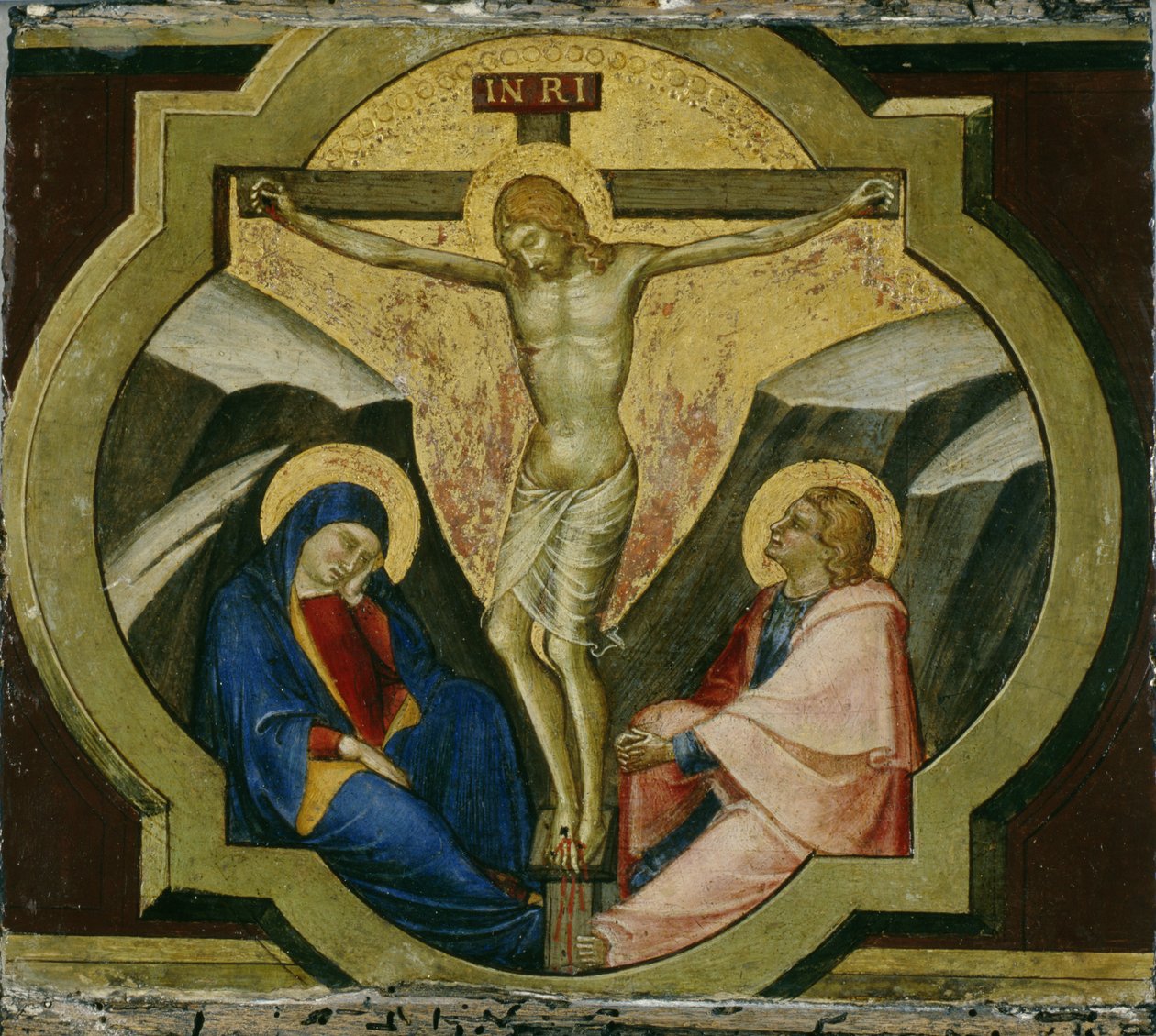 Chrystus na krzyżu ze św. Marią i Janem, ok. 1370 (tempera na drewnie topoli) autorstwa Luca di Tommè