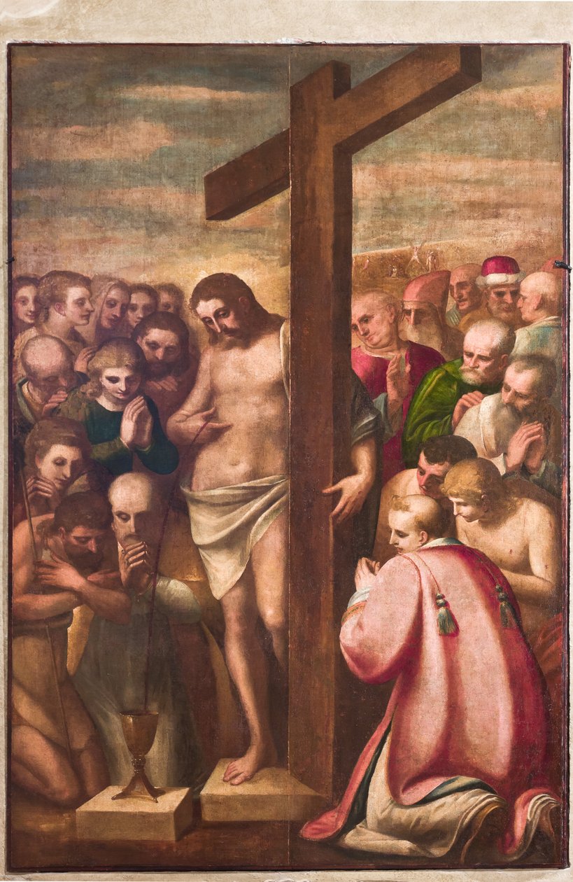 Genua, Duomo (katedra św. Wawrzyńca), zakrystia, kaplica: „Chrystus Eucharystyczny adorowany przez świętych”, Luca Cambiaso, ok. 1580 autorstwa Luca Cambiaso