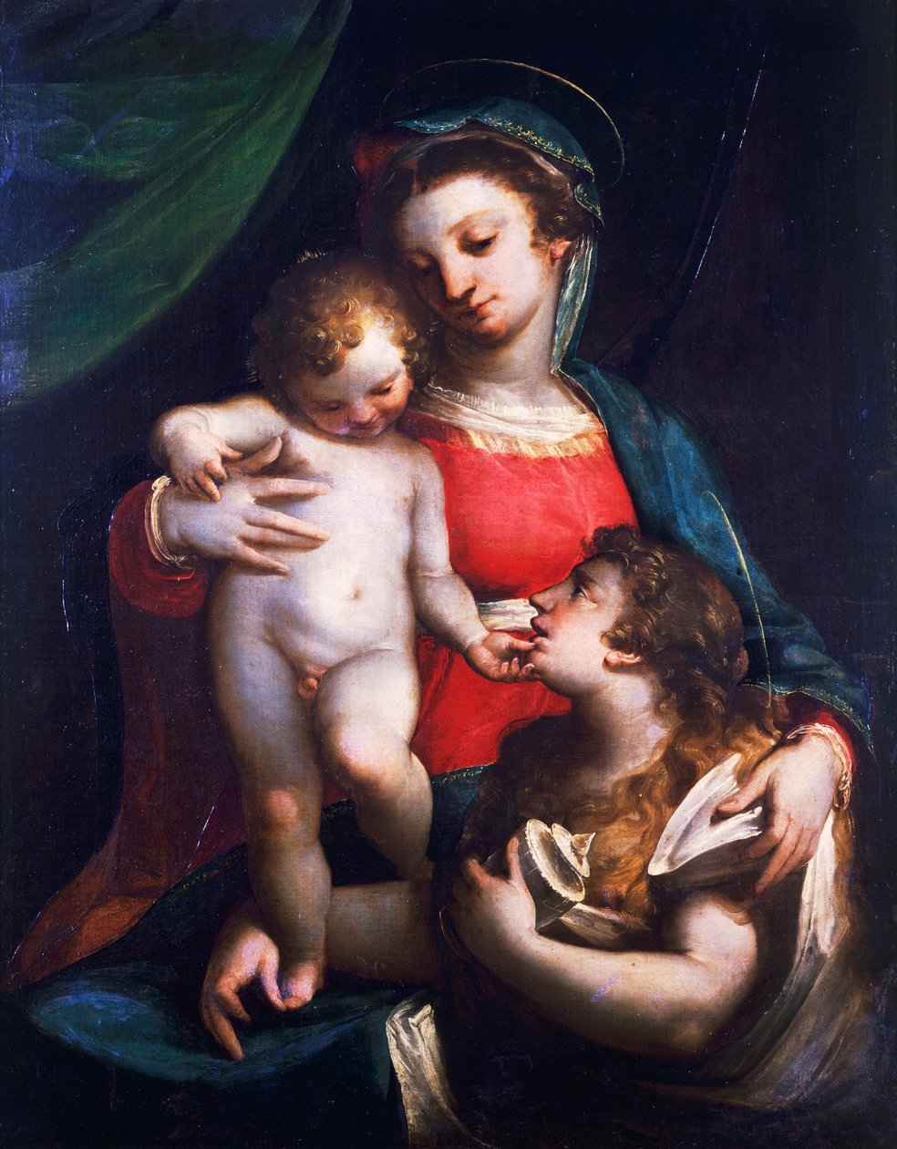 Madonna z Dzieciątkiem z Marią Magdaleną, reż. Luca Cambiaso (1527-1585), olej na płótnie autorstwa Luca Cambiaso