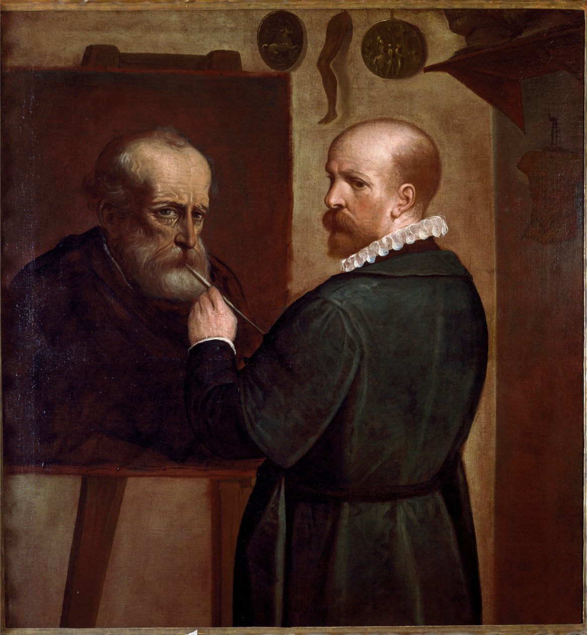 Autoportret artysty wykonującego portret ojca Obraz Luca Cambiaso (1527-1585) ok. 1570 r. Słońce. 104x97 cm Geny, Musei di Strada Nuova autorstwa Luca Cambiaso