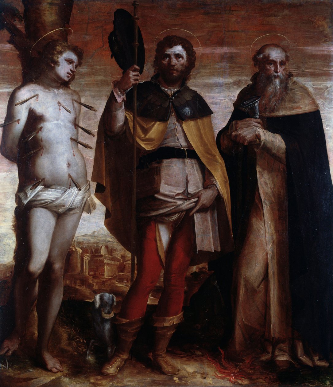Św. Rocha, Św. Sebastiana i Św. Antoniego Wielkiego (Malarstwo autorstwa Luca Cambiaso