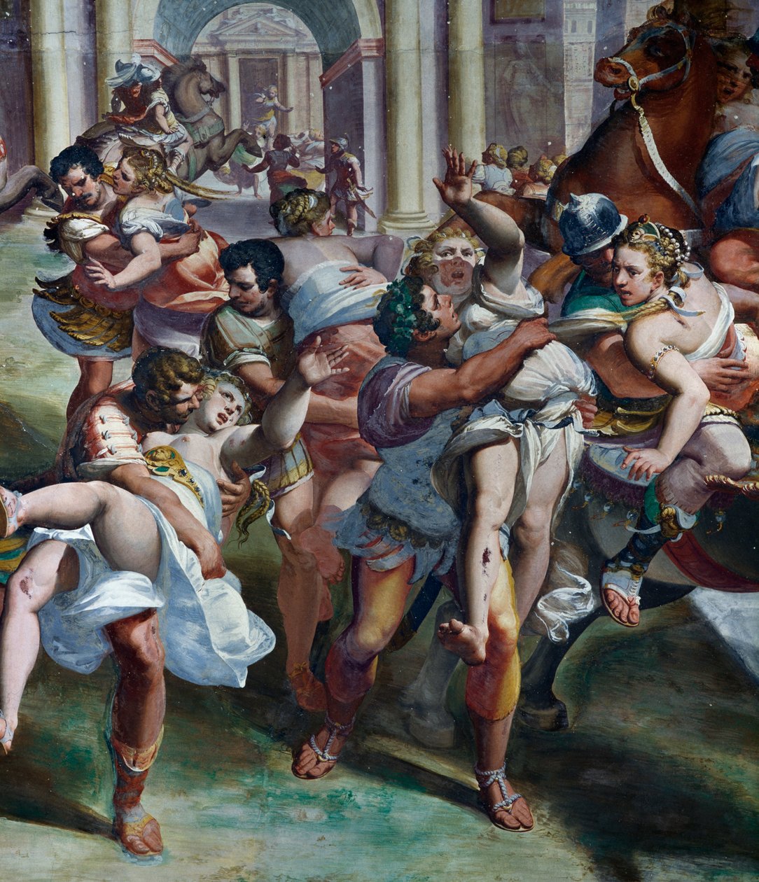 Porwanie Sabinek (XVI w.), Luca Cambiaso (1527-1585), fresk, Villa Imperiale, Genua, Liguria, Włochy, fragment autorstwa Luca Cambiaso