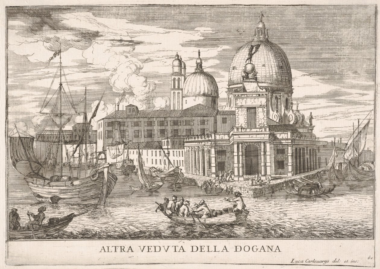 Ilustracja 61: Widok komory celnej Dogana da Mar u zbiegu Canal Grande a..., 1703. autorstwa Luca Carlevarijs