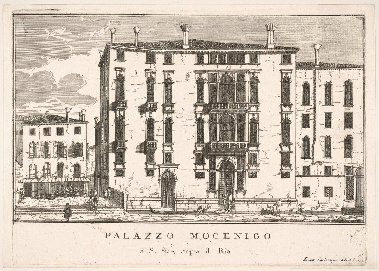 Ilustracja 91: Widok pałacu Mocenigo w Campo San Stae, Wenecja, 1703, z: Budynki..., 1703. autorstwa Luca Carlevarijs