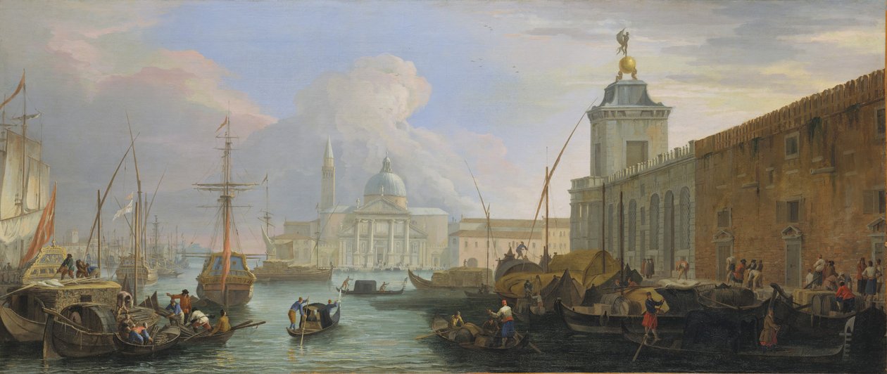 Bacino, Wenecja, z Doganą i odległym widokiem na Isola di San Giorgio, ca. 1709. autorstwa Luca Carlevarijs