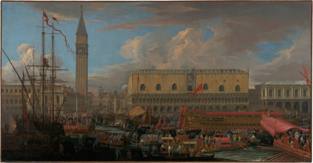 Bucintoro Wyjazd z Bacino di San Marco autorstwa Luca Carlevarijs
