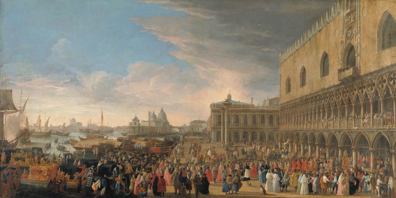 Wjazd ambasadora Francji do Wenecji w 1706 r. Uroczysty wjazd Henri-Charlesa Arnaulda de Pomponne, zwanego księdzem Pomponne, do Wenecji jako ambasador Francji w dniu 10 maja 1706 r. autorstwa Luca Carlevarijs