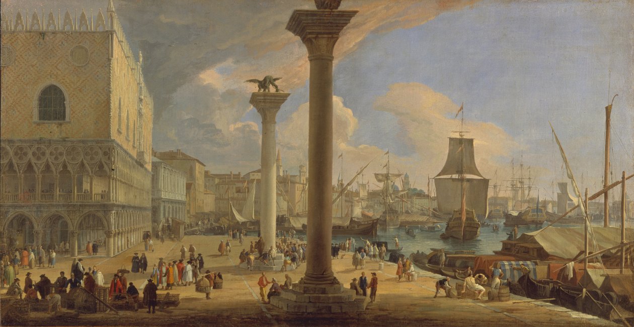 Molo z Pałacem Książęcym, ok. godz. 1710 autorstwa Luca Carlevaris