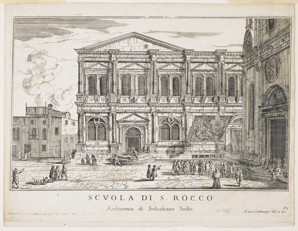 Widok na Bractwo Św. Rocco, tablica z Budynki i Widoki Wenecji, 1703, 1750-53 autorstwa Luca Carlevaris