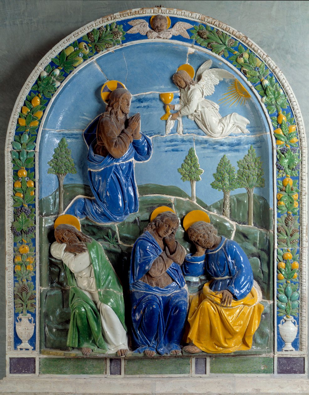 Chrystus na Górze Oliwnej Ceramika malowana i lakierowana przez Luca della Robbia (1400-1482) XV wiek. Paryż, Luwr autorstwa Luca Della Robbia