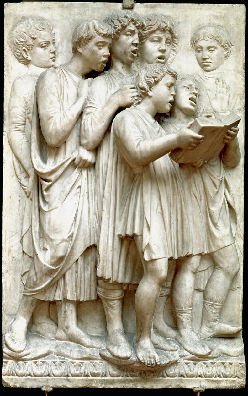 La cantoria czyli dzieci śpiewające w chórze - Płaskorzeźba z marmuru (wysokość 348 cm), autorstwa Luca della Robbia (ok.1400-1482) autorstwa Luca Della Robbia