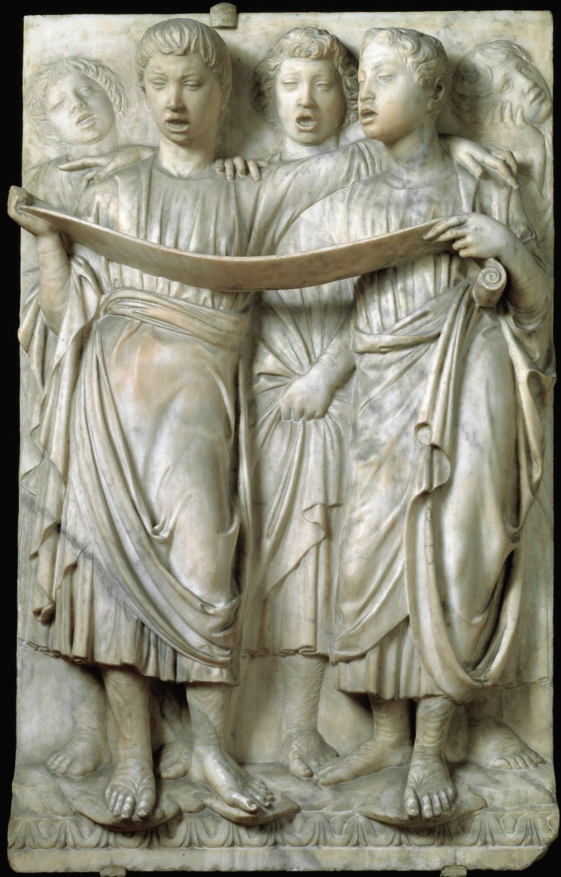 La cantoria czyli dzieci śpiewające w chórze - Płaskorzeźba z marmuru, Luca della Robbia (ok.1400-1482), Quattrocento autorstwa Luca Della Robbia