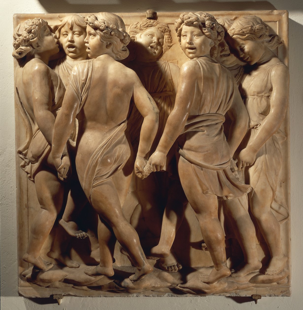 Chwalcie Go w chórze (Ps 150, Chwała Panu), panel z chłopcami śpiewającymi i tańczącymi w kręgu autorstwa Luca Della Robbia