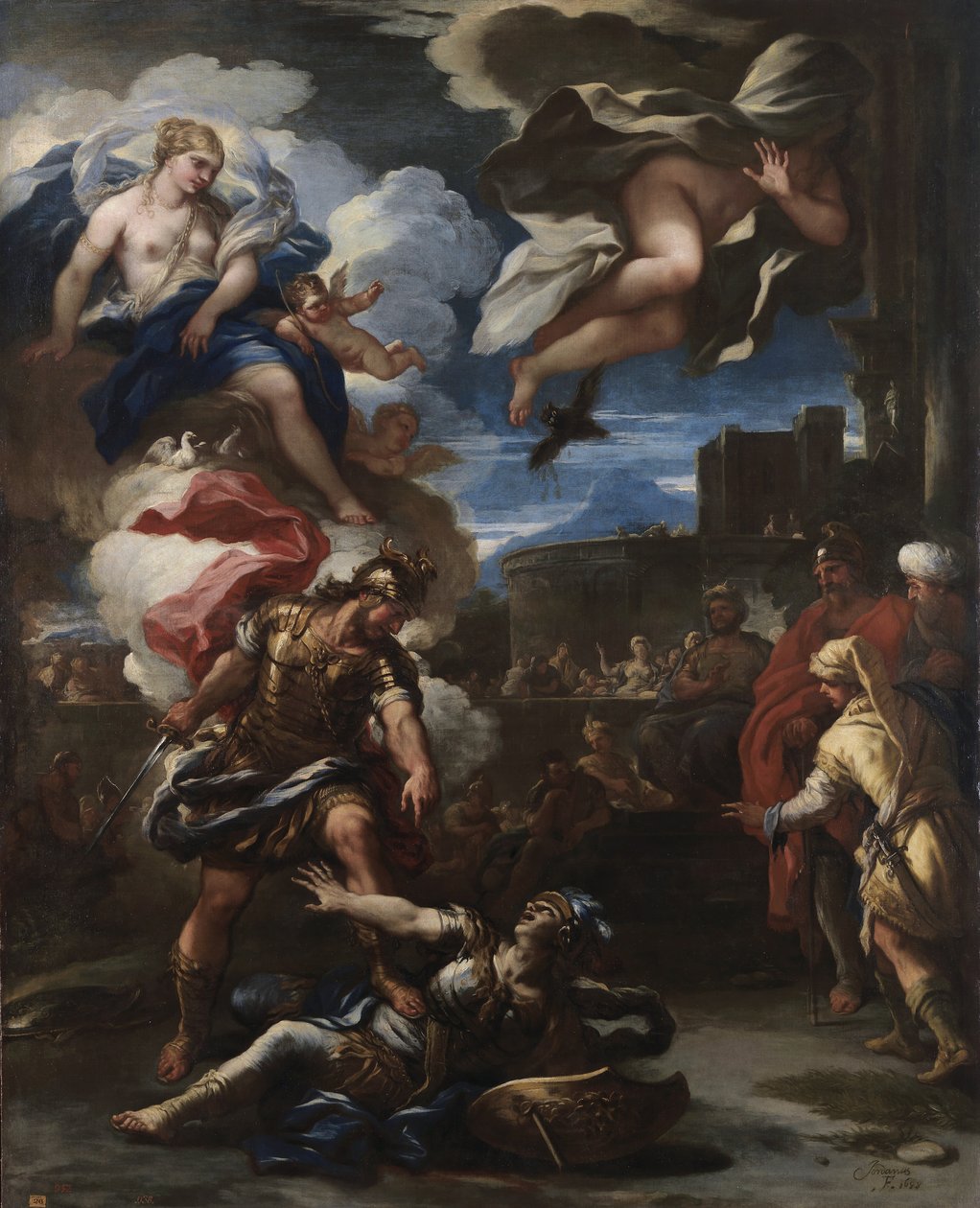 Eneasz pokonuje Turnusa, 1688 autorstwa Luca Giordano