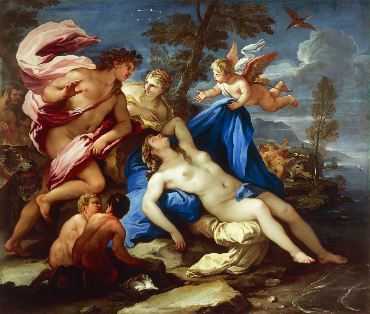 Bachus i Ariadna, reż. Luca Giordano, olej na płótnie autorstwa Luca Giordano