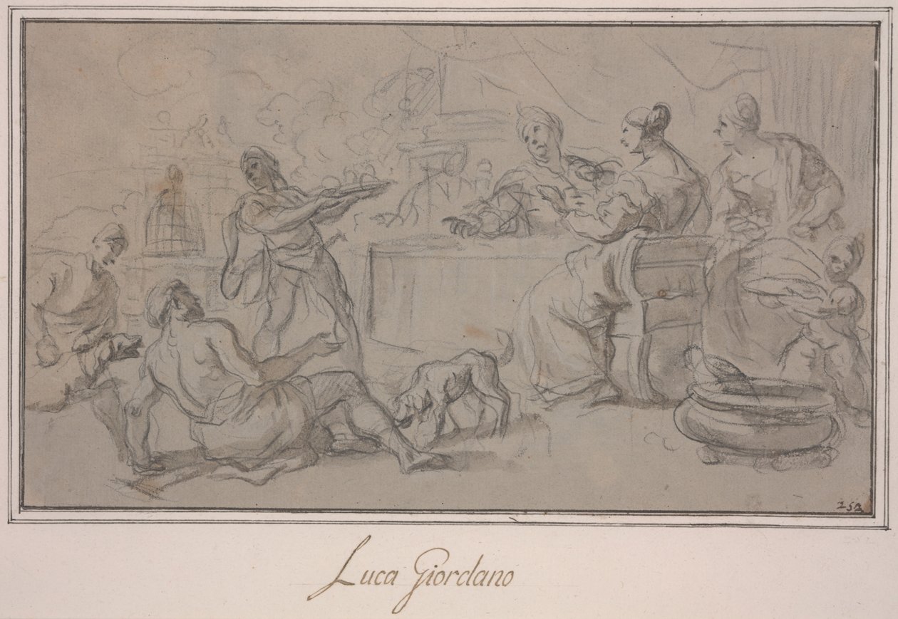 Bankiet bogatych (pranie grafitowe i tuszowe na papierze) autorstwa Luca Giordano