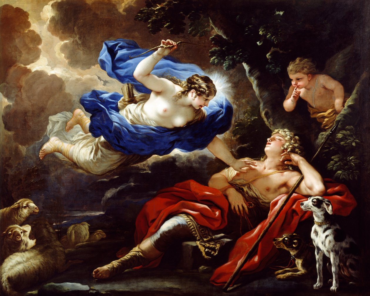 Diana i Endymion, reż. Luca Giordano, olej na płótnie autorstwa Luca Giordano