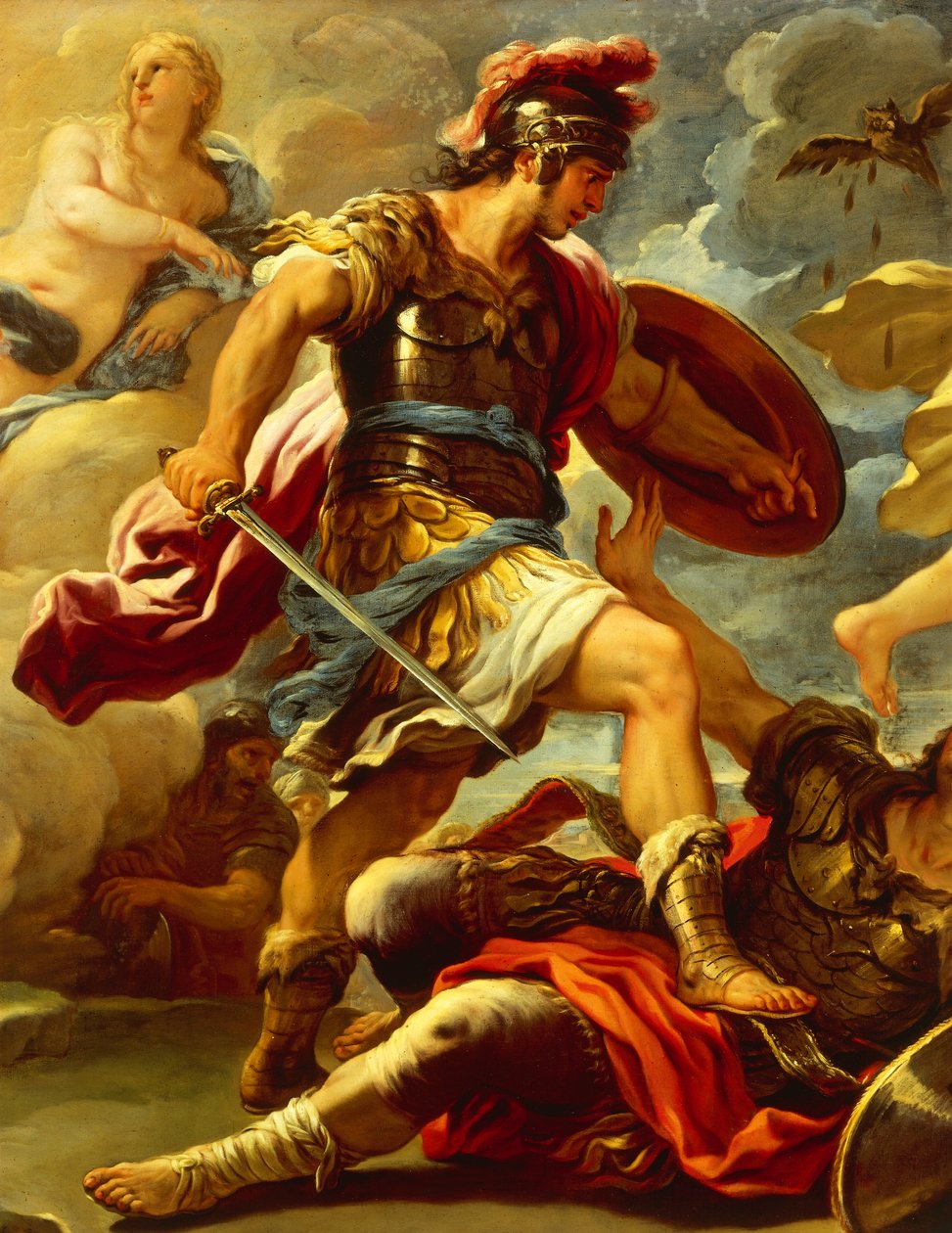 Figura Eneasza, detale z Eneasza pokonuje Turnusa, Luca Giordano (1634-1705), olej, płótno autorstwa Luca Giordano
