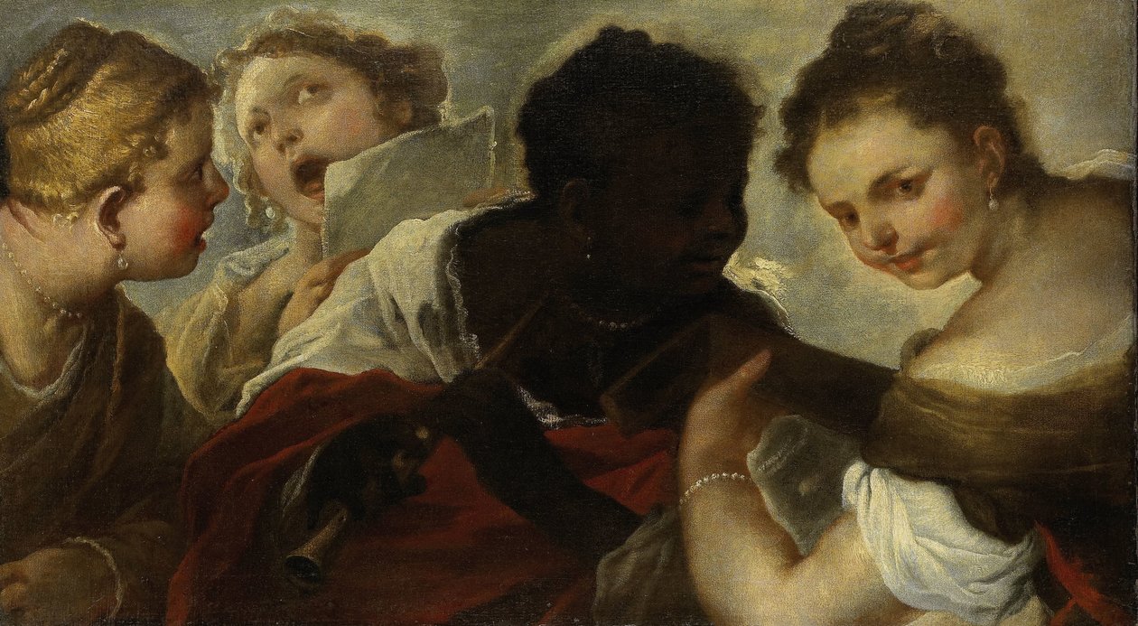 Cztery kobiety tworzące muzykę autorstwa Luca Giordano