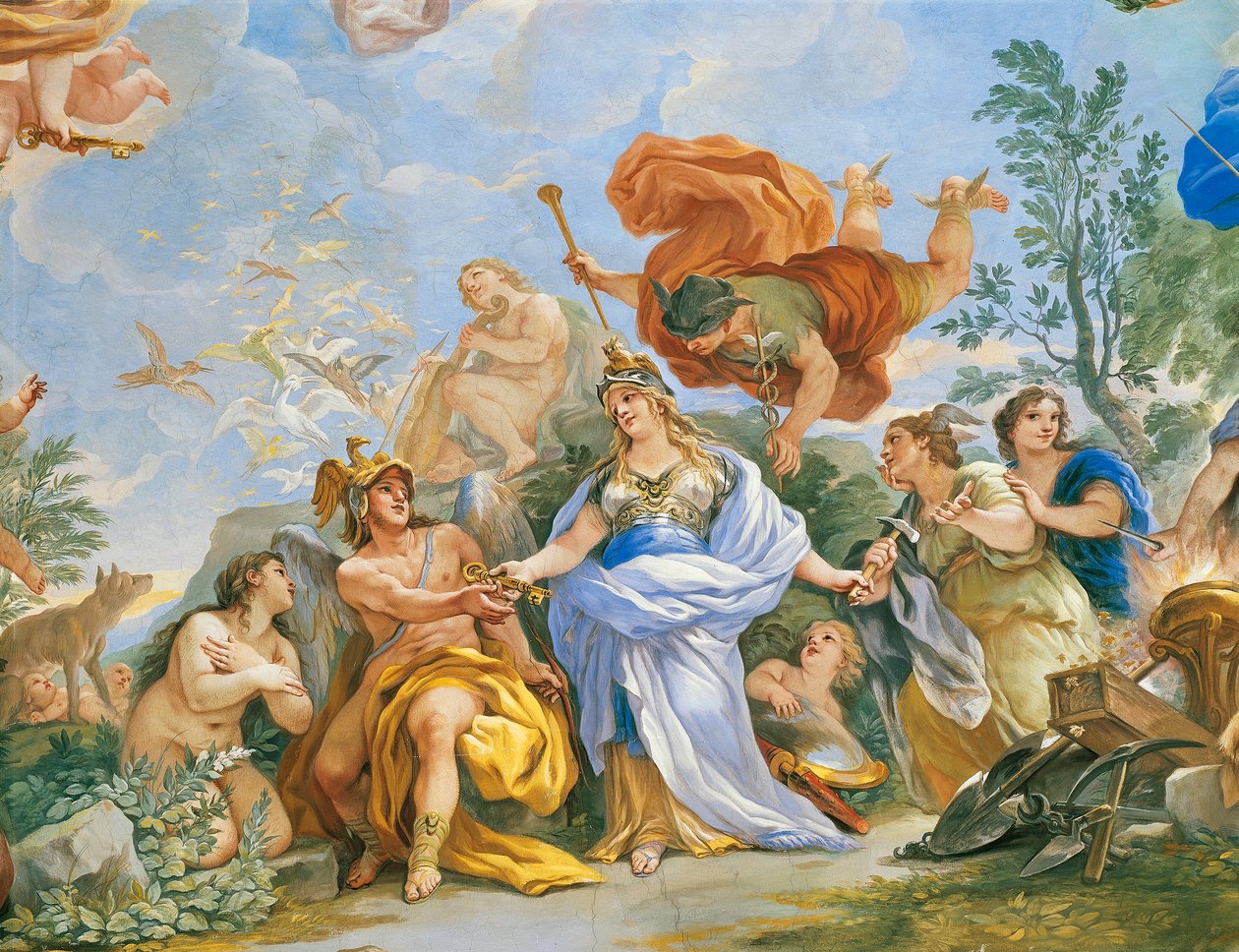 Fresk z apoteozą Medyceuszy autorstwa Luca Giordano (1634-1705), Detail autorstwa Luca Giordano