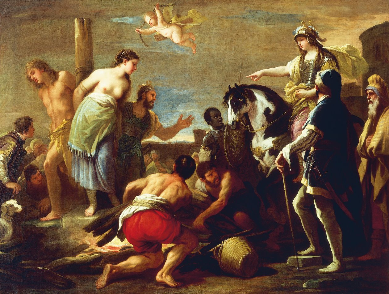 Olindo i Sophronia, reż. Luca Giordano, olej na płótnie autorstwa Luca Giordano