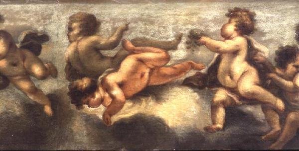Putti disporting (papier na płótnie) (centralny szczegół) (patrz także 67091-94) autorstwa Luca Giordano