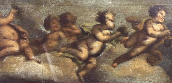 Putti disporting (papier na płótnie) (szczegół z lewej strony) (patrz także 67087-90) autorstwa Luca Giordano