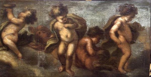 Putti disporting (papier na płótnie) (detal po prawej stronie) (patrz także 67087-90) autorstwa Luca Giordano