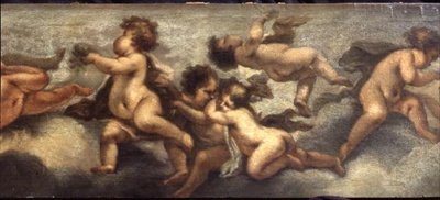 Putti disporting (papier na płótnie) (detal po prawej stronie) (patrz także 67091-93) autorstwa Luca Giordano