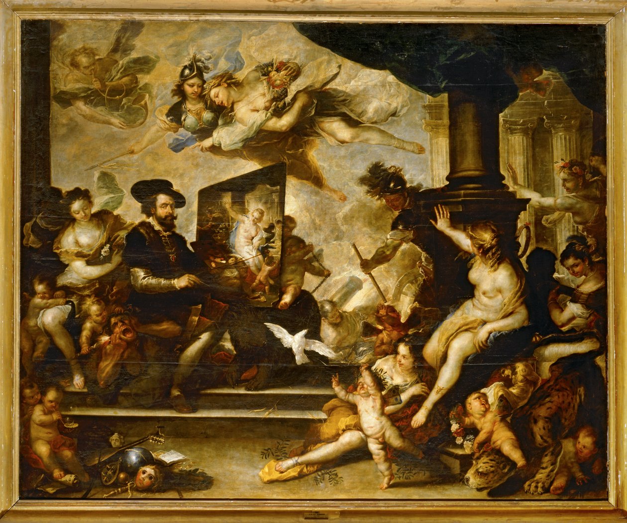 Rubens przy pracy nad obrazem: Alegoria pokoju ... (obraz na płótnie) autorstwa Luca Giordano