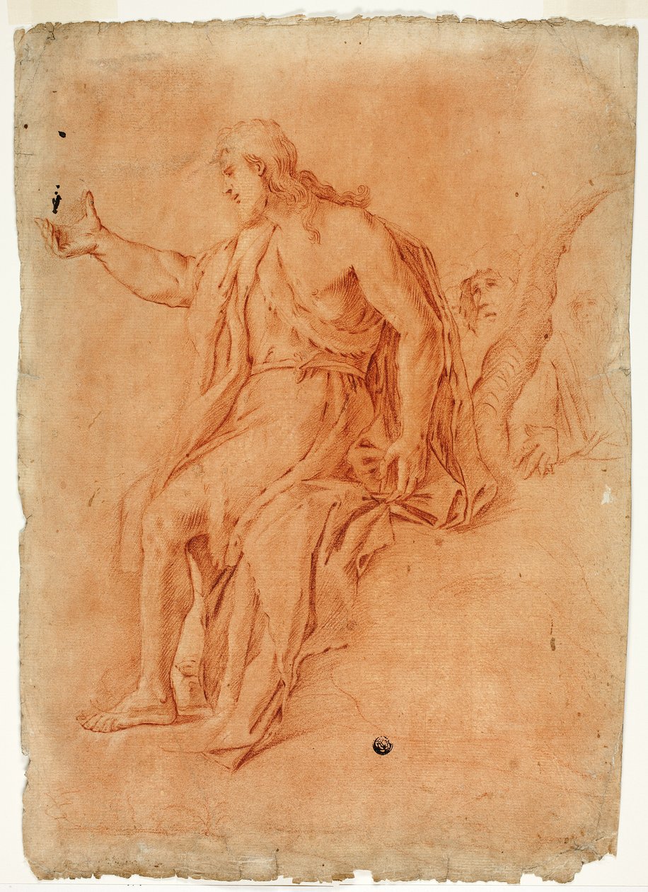 Przepowiadanie św. Jana Chrzciciela (recto); Akt męski z uniesionymi ramionami i szkicami głów (verso) autorstwa Luca Giordano