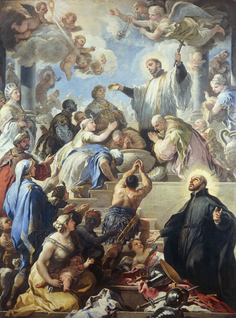 Franciszek Ksawery chrzczący Indian, autor: Luca Giordano (1634-1705), olej na płótnie, 421x315 cm autorstwa Luca Giordano