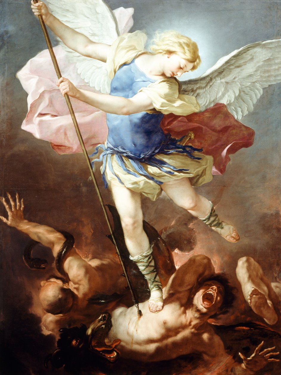 Św. Michał pokonuje demona, Luca Giordano (1634-1705), olej, płótno autorstwa Luca Giordano