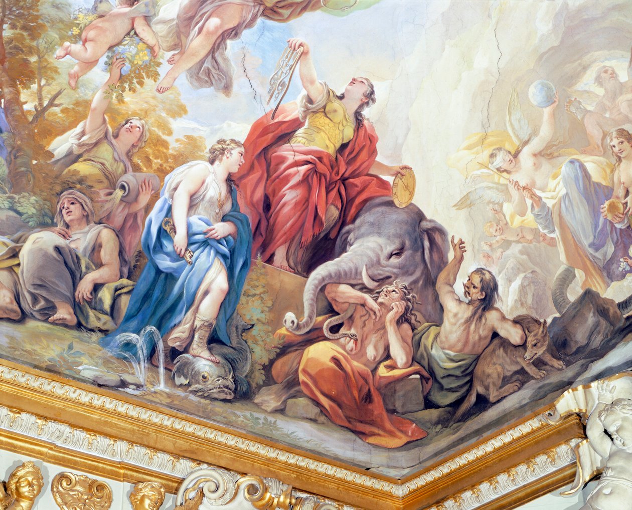 Temperance, fragment cyklu fresków w Sali Lustrzanej Luca Giordano (1634-1705), fresk, Palazzo Medici Riccardi, Florencja autorstwa Luca Giordano