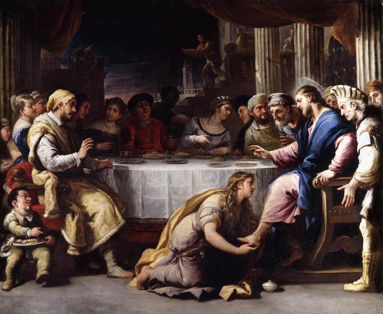 Magdalena obmywa stopy Chrystusa w Domu Szymona, autorstwa Luca Giordano