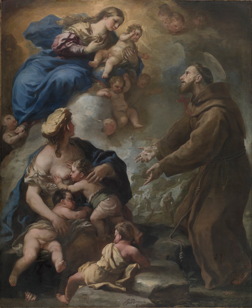 Dziewica z Dzieciątkiem ukazująca się świętemu Franciszkowi z Asyżu autorstwa Luca Giordano