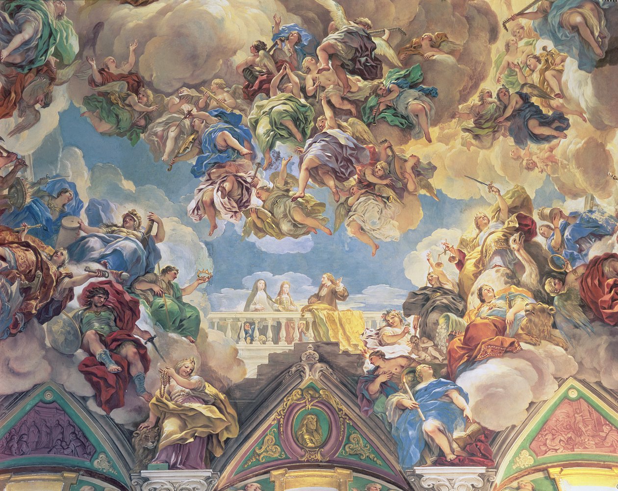 Triumf Habsburgów (dolna część sufitu) autorstwa Luca Giordano
