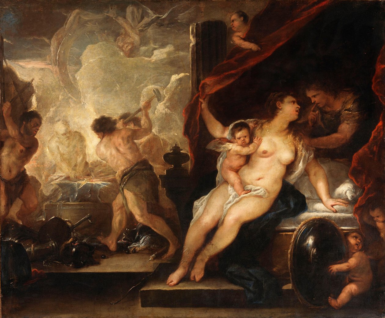 Venus, Mars und die Schmiede des Vulkan autorstwa Luca Giordano