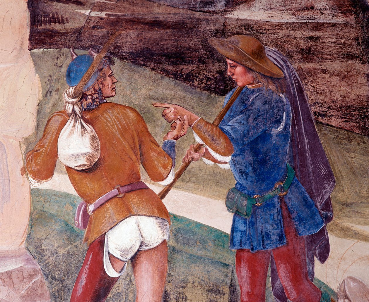 Benedykt upomina brata mnicha Waleriana, który złamał swój post Szczegółowy fresk krużgankowy wykonany przez Lukę Signorelli (ok. 1445-1523) opowiadający o życiu św. Benedykta z Nursji (480 - 567) założyciela Zakonu Benedyktynów 1497-1498 Opactwo Monte autorstwa Luca Signorelli