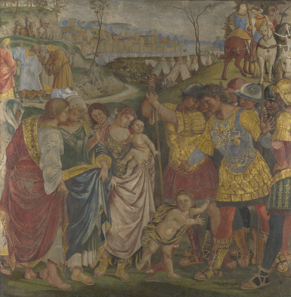 Coriolanus przekonany przez rodzinę, by oszczędził rzymskie freski z Palazzo del Magnifico, Siena, 1509 autorstwa Luca Signorelli