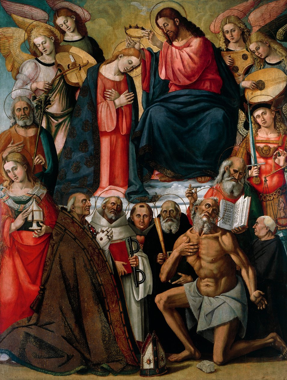Koronacja Dziewicy z Aniołami i Świętymi przez Luca Signorelli (ok. 1445-1523) i jego asystentów, kolegiata św. Marcina i Leonarda, Foiano della Chiana, Arezzo autorstwa Luca Signorelli