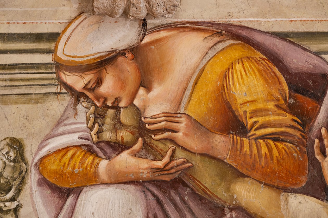 Opłakiwanie Martwego Chrystusa między dwoma świętymi z Orvieto (po prawej s. Parenzo, po lewej s. Faustino), fragment autorstwa Luca Signorelli