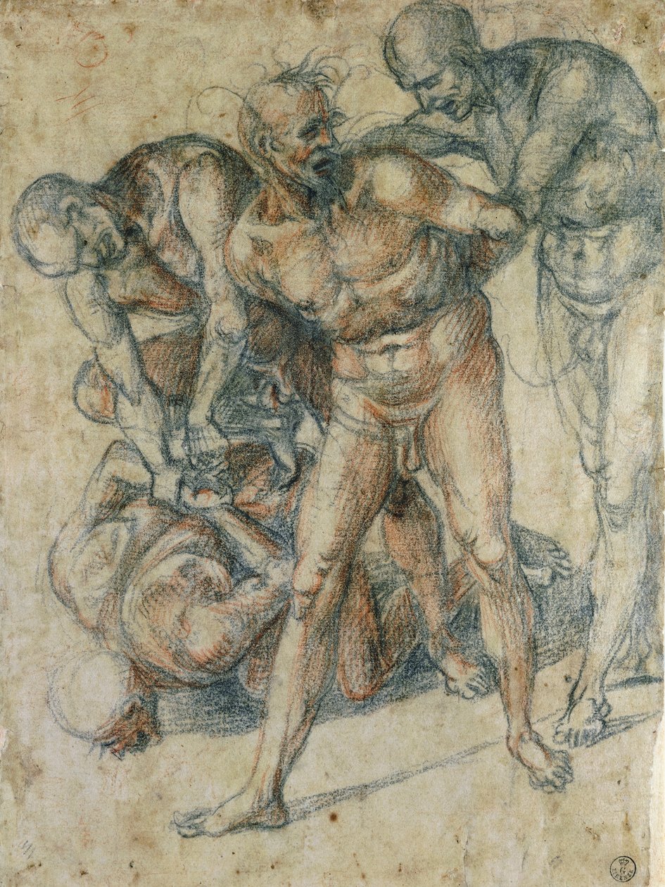 Akty męskie (czerwono-czarna kreda na papierze) autorstwa Luca Signorelli